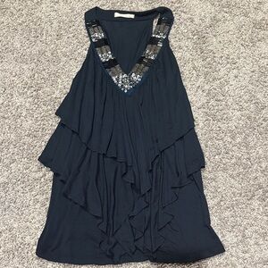 Navy Sleeveless tank top with Sequin Detail